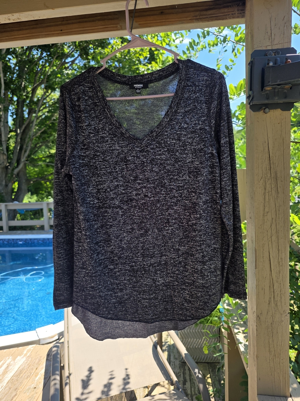 Premise Charcoal Heather V-Neck Long Sleeve Top